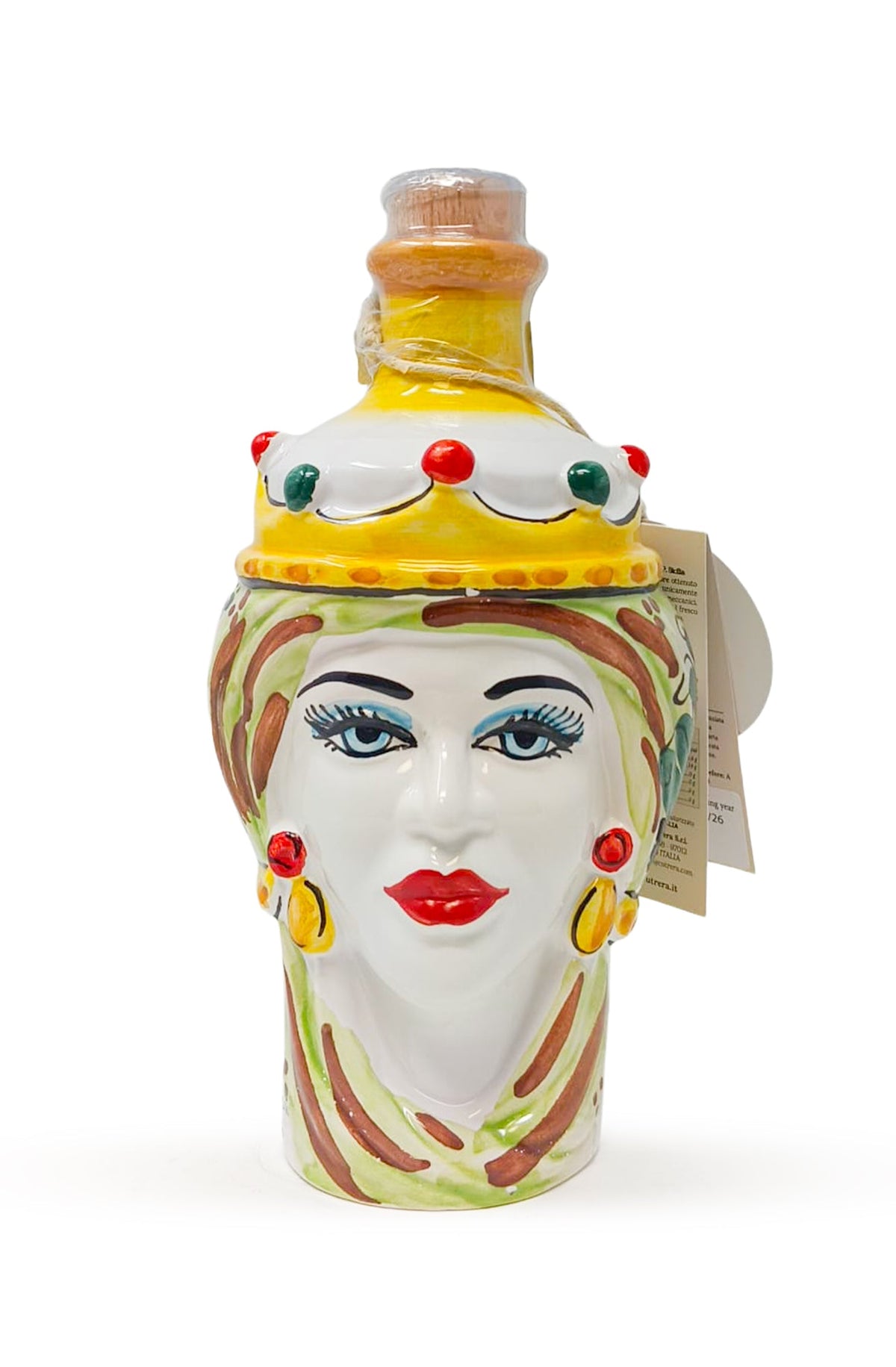 Testa di Mora in ceramica di Caltagirone con olio extravergine di oliva IGP Sicilia da 0,50 l